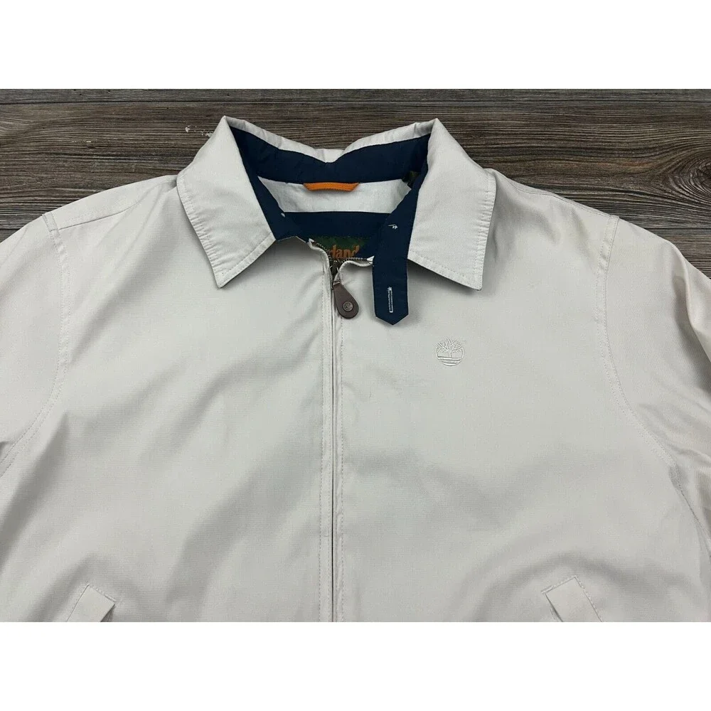 Timberland Weathergear Mens Jacket Beige XL Full Zip Collared Preppy Dadcore‎